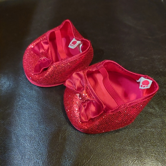 Build A Bear Red Sparkly Bow Shoes Slippers Mary Jane BAB BABW - Picture 2 of 3